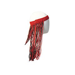 Red and Black Glass Beaded Bohemian Headband, 1970's Retro