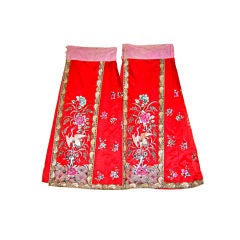 Antique 1920's Exquisitely Embroidered Red Paired Panel Wraparound Skirt