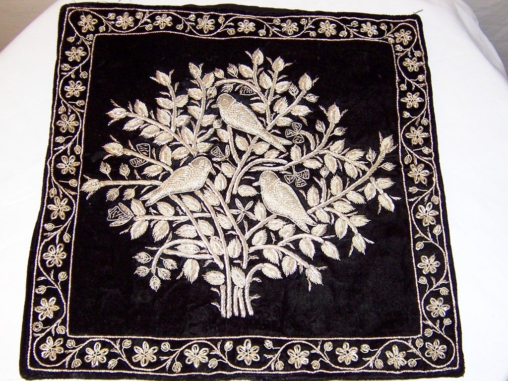 Extraordinary Indian Pillow Cover/Silver Metallic Embroidery