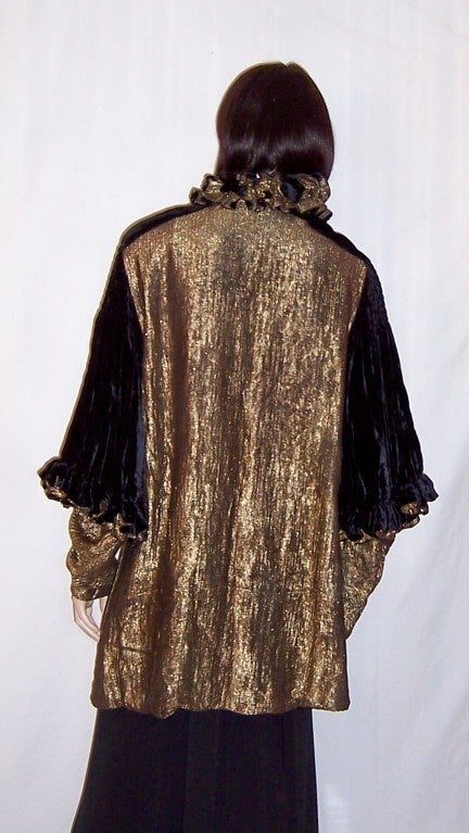 Women's  Art Deco Black Silk Velvet & Gold Lame Coat For Sale