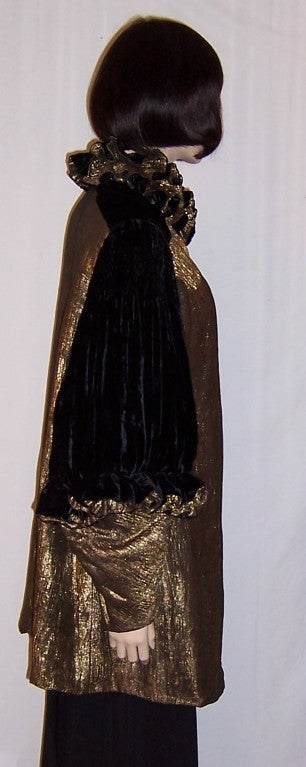  Art Deco Black Silk Velvet & Gold Lame Coat For Sale 1