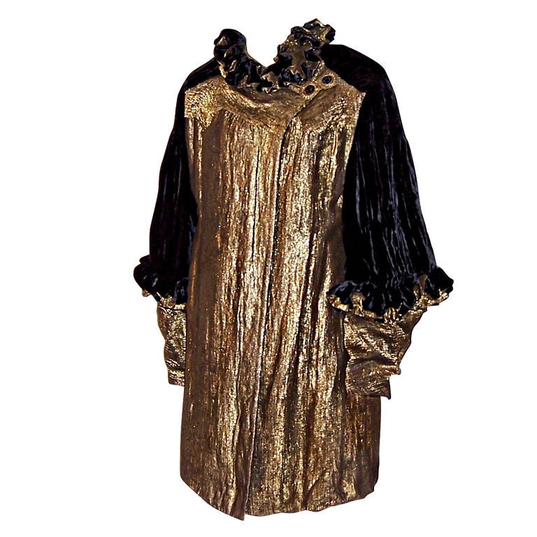  Art Deco Black Silk Velvet & Gold Lame Coat For Sale