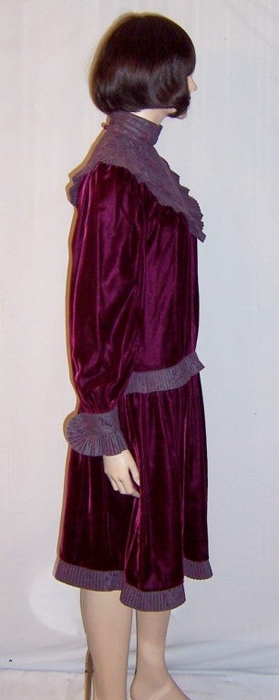 Women's Bis.Gene Ewing-Rich Aubergine Velvet Dress with Brocaded Details For Sale