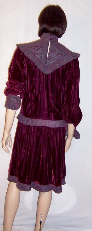 Bis.Gene Ewing-Rich Aubergine Velvet Dress with Brocaded Details For Sale 1