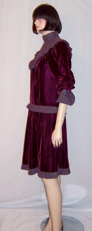 Bis.Gene Ewing-Rich Aubergine Velvet Dress with Brocaded Details For Sale 2