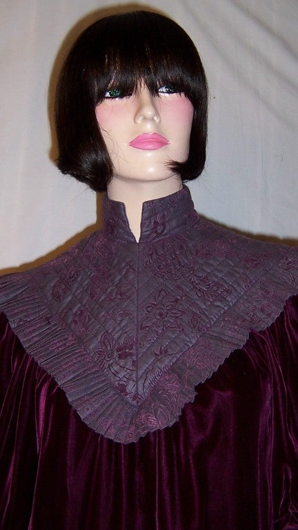 Bis.Gene Ewing-Rich Aubergine Velvet Dress with Brocaded Details For Sale 3