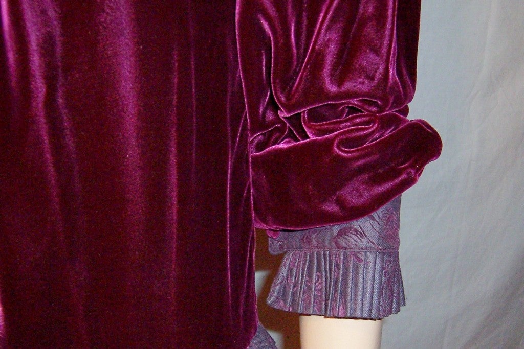 Bis.Gene Ewing-Rich Aubergine Velvet Dress with Brocaded Details For Sale 4