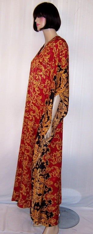 Women's Black, Gold, & Red Printed Caftan for Neiman Marcus For Sale