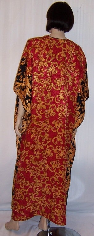 Black, Gold, & Red Printed Caftan for Neiman Marcus For Sale 1