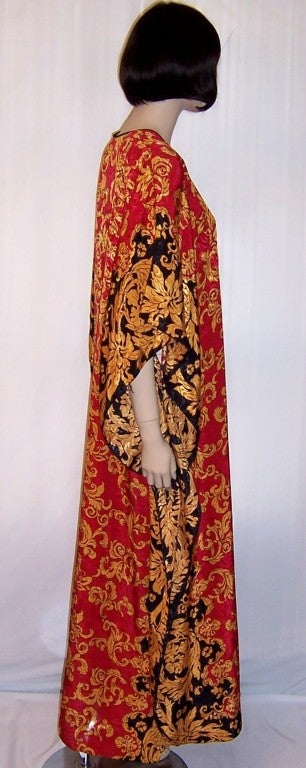 Black, Gold, & Red Printed Caftan for Neiman Marcus For Sale 2