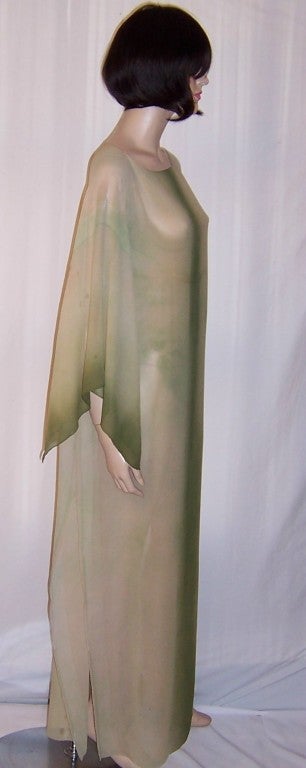 Women's 1920's Hand-Dyed, Moss Green, Silk  Chiffon Caftan For Sale