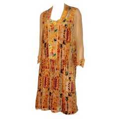 1920's Gem of  a Dress in Cut-Silk Velvet in Jewel-Toned Colors