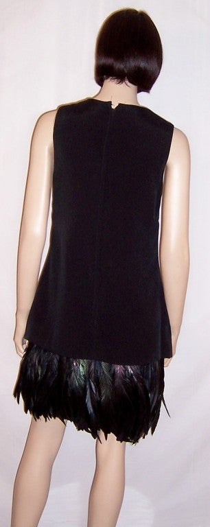 Women's Stunning 1960's Little Black Dress with Coque Feathered Trim For Sale