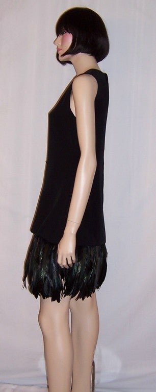 Stunning 1960's Little Black Dress with Coque Feathered Trim For Sale 1