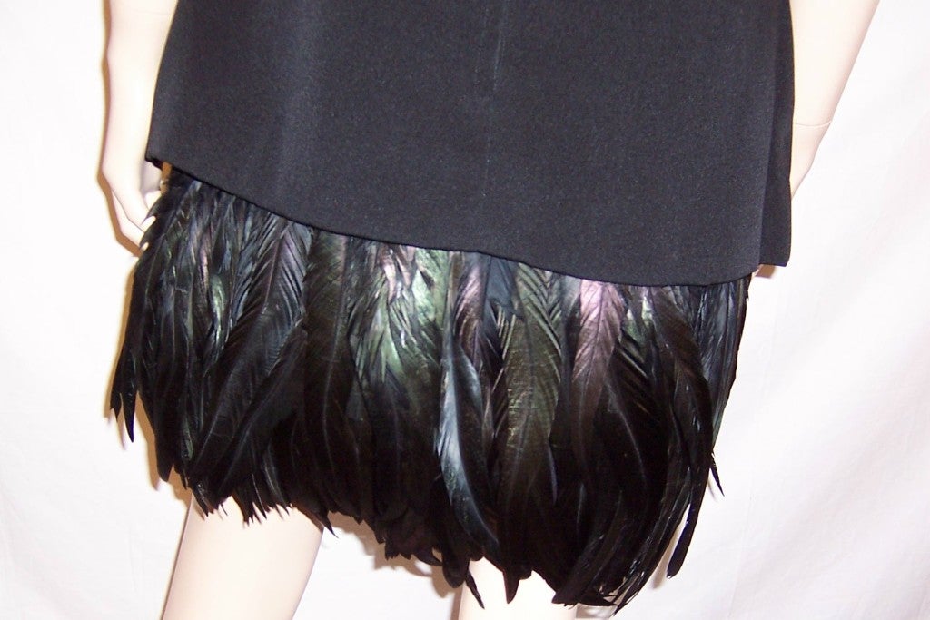 Stunning 1960's Little Black Dress with Coque Feathered Trim For Sale 2