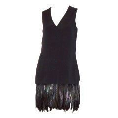 Stunning 1960's Little Black Dress with Coque Feathered Trim