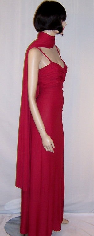 This is an elegant and chic, 1930's vintage, crimson red evening gown with extraordinary details and a matching wrap from the Clarence Crawford Hollidge store from Boston and Hyannis. C.Crawford Hollidge was a very up-scale and high-end women's