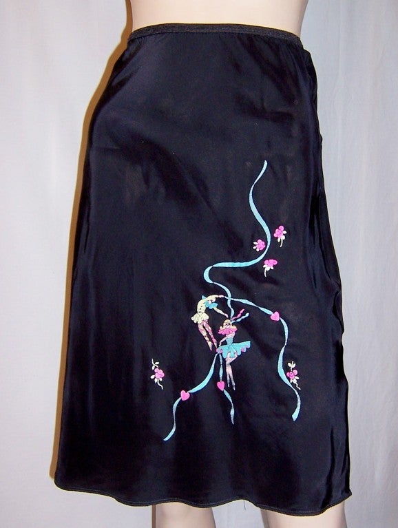 Hand-Painted Black Rayon Half Slip Depicting Ballerinas