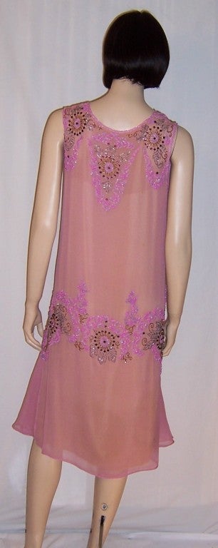 1920's Exquisite Raspberry Sorbet Beaded Gown & Matching Stole In Excellent Condition For Sale In Oradell, NJ