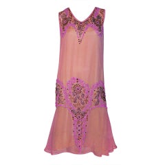 1920's Exquisite Raspberry Sorbet Beaded Gown & Matching Stole