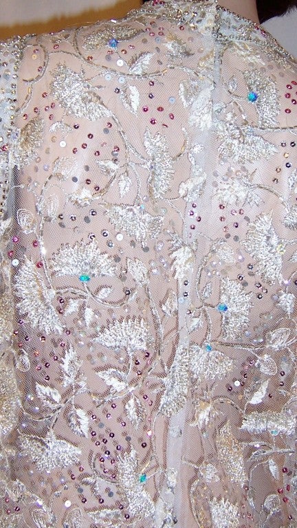 Amazingly Beautiful Beaded, Sequined, & Embroidered White Gown For Sale 5