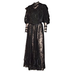 Elaborate Victorian Black Lace & Silk Mourning Ensemble