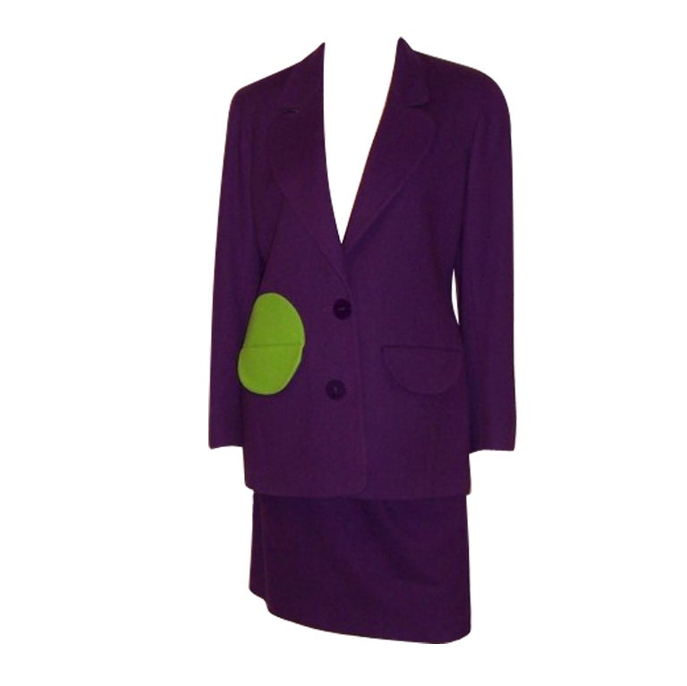 Arabella Pollen Violet & Chartreuse Wool Suit For Sale