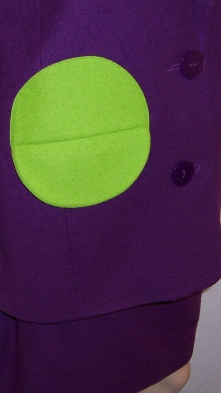 Arabella Pollen Violet & Chartreuse Wool Suit For Sale 1