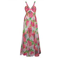Vintage RoseTaft Painterly Floral Printed Gown with Matching Stole