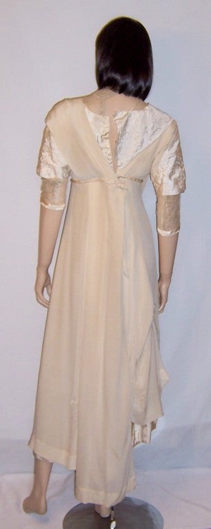 Women's White Silk Edwardian Gown with Napoleonic Revival Influences For Sale