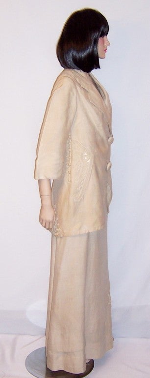 Magnificent Edwardian White Linen Jacket & Skirt Ensemble