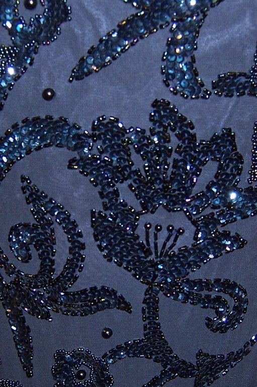 Oleg Cassini Midnight Blue Beaded & Sequined Gown For Sale 5