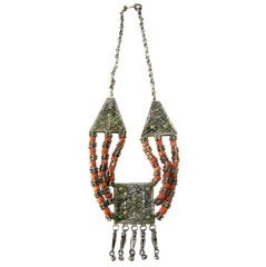 Vintage Ethnic Necklace from Yemen of Silver, Coral, & Turquoise