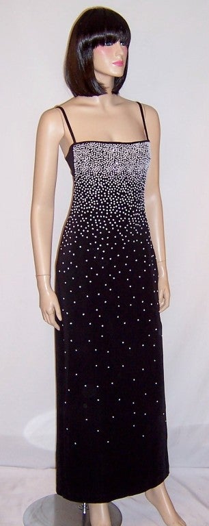 Women's Tadashi-Slinky & Sensual Long  Black Gown with Tiny Florets For Sale