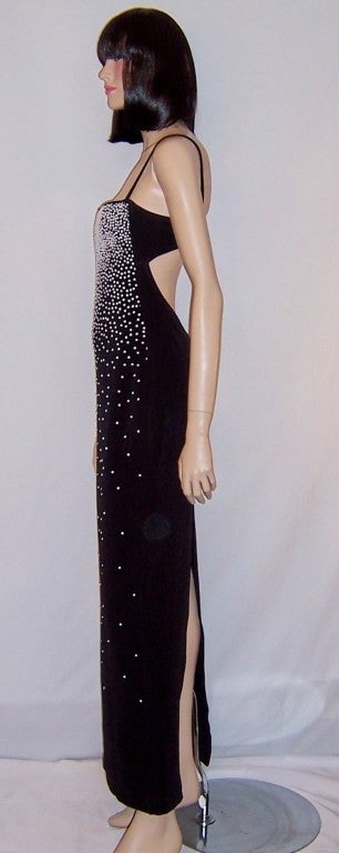 Tadashi-Slinky & Sensual Long  Black Gown with Tiny Florets For Sale 3