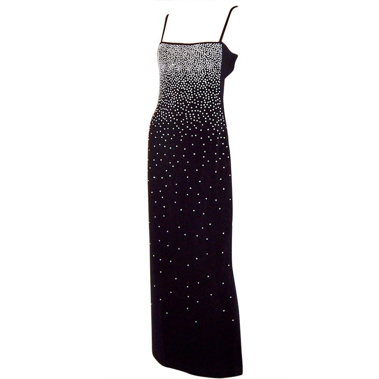 Tadashi-Slinky & Sensual Long  Black Gown with Tiny Florets For Sale