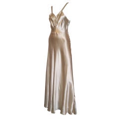 Vintage 1930
s Ivory Charmeuse Sleeveless Gown