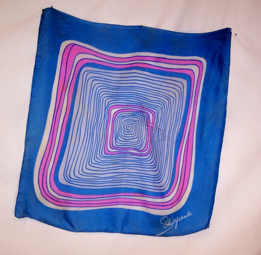 Schiaparelli-Cobalt Blue, Shocking Pink, & White Silk Scarf