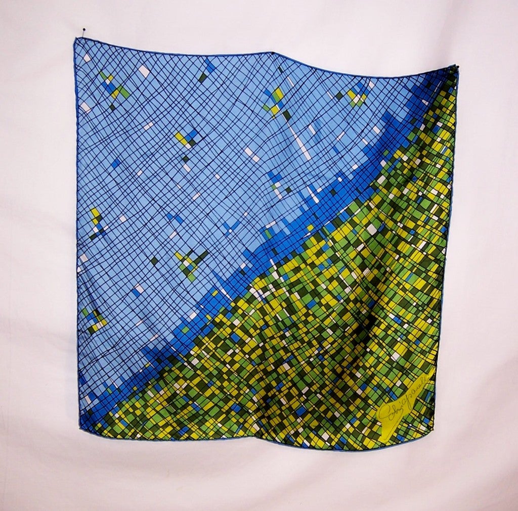 Blue, Green, Chartreuse, & Black Printed Scarf-Schiaparelli