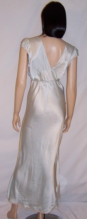 Women's 1930's Palest Aqua Silk Negligee Trimmed in Ecru Lace