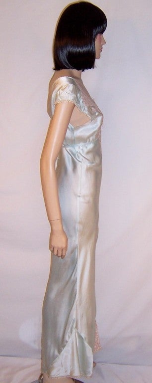 1930's Palest Aqua Silk Negligee Trimmed in Ecru Lace 1