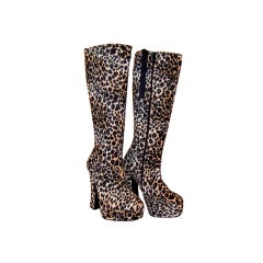 Vintage Fabulous Faux Fur Leopard Platform "Kinky" Boots