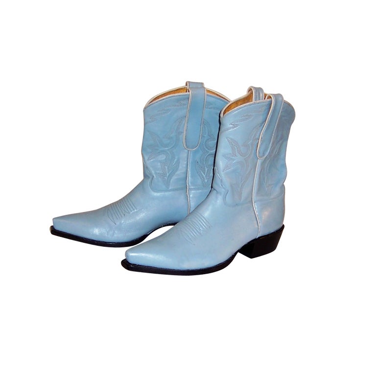 Baby Blue Leather Caborca Cowboy Boots For Sale