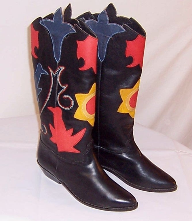 Abstrax-Southwestern Styled Black Boots with Appliques