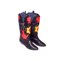 Vintage Abstrax-Southwestern Styled Black Boots with Appliques