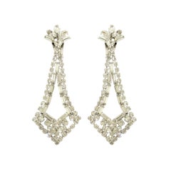 Dramatic Rhinestone, Clip-On,  Dangle Earrings