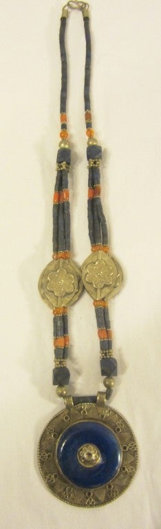 Afghani Necklace-Lapis & Coral Beads/Alpaca Silver