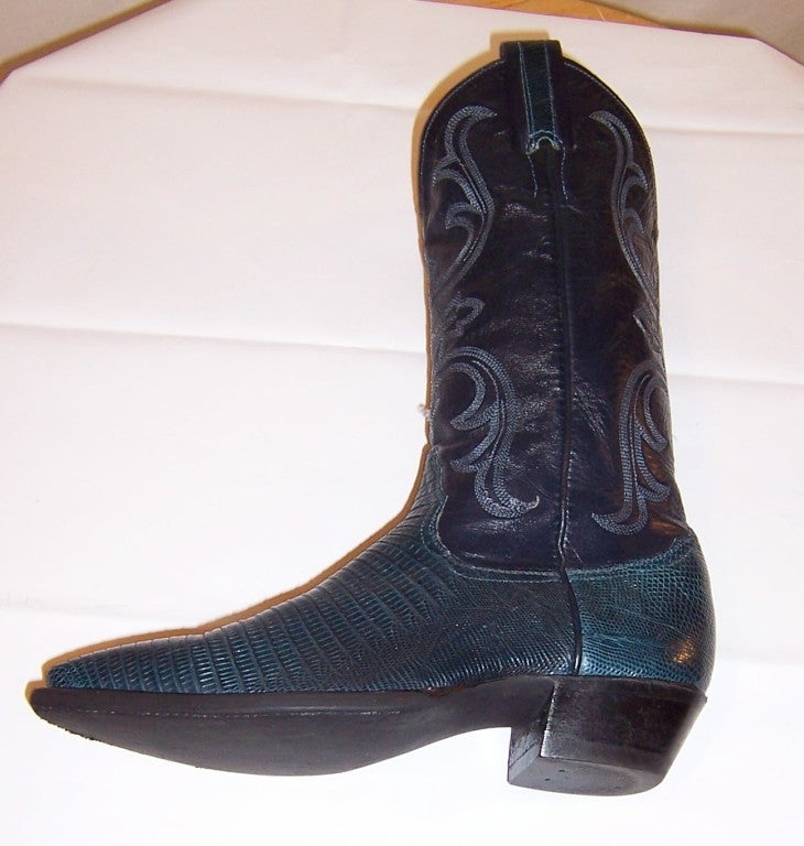 Women's or Men's Larry Mahan Lizard Cowboy Boots 7B For Sale