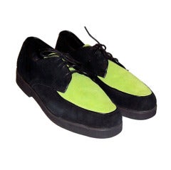 Retro Buffs by Buffalino- Men's Chartreuse & Black Suede  Shoes