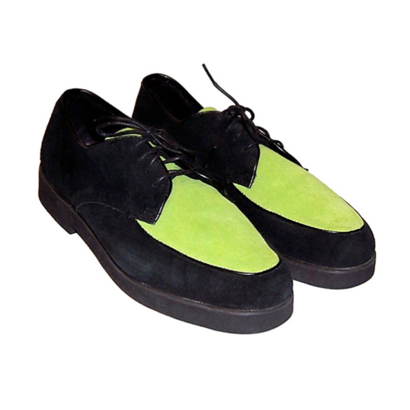 Buffs by Buffalino- Men
s Chartreuse 
Black Suede  Shoes For Sale
